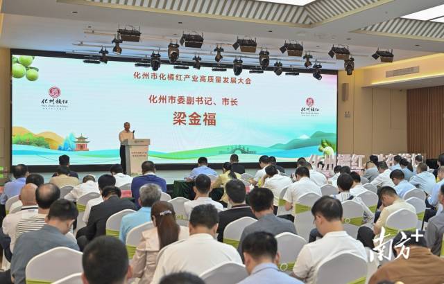 化州市委副书记、市长梁金福在化橘红产业高质量发展大会上致辞。  